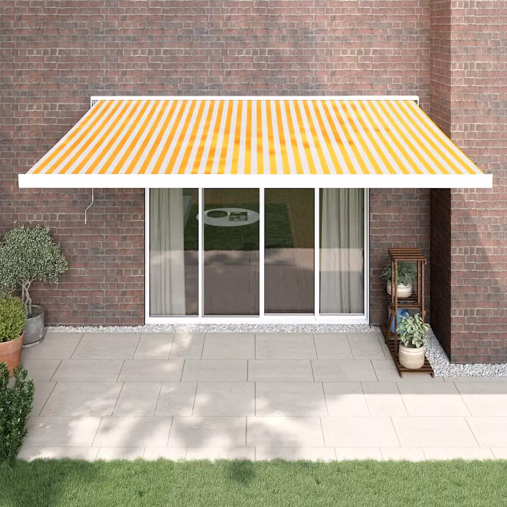 Tenda da sole retrattile motorizzata vidaXL in alluminio e poliestere, Gialla e Bianca, L: 4 m x P: 3 m