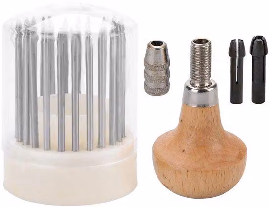Set di utensili per lavorazione del legno/metallo - Scatola degli attrezzi 7x5,3 cm - Impugnatura 4,5x3,5 cm - Utensili per lavorazione del legno da 1 a 23 mm