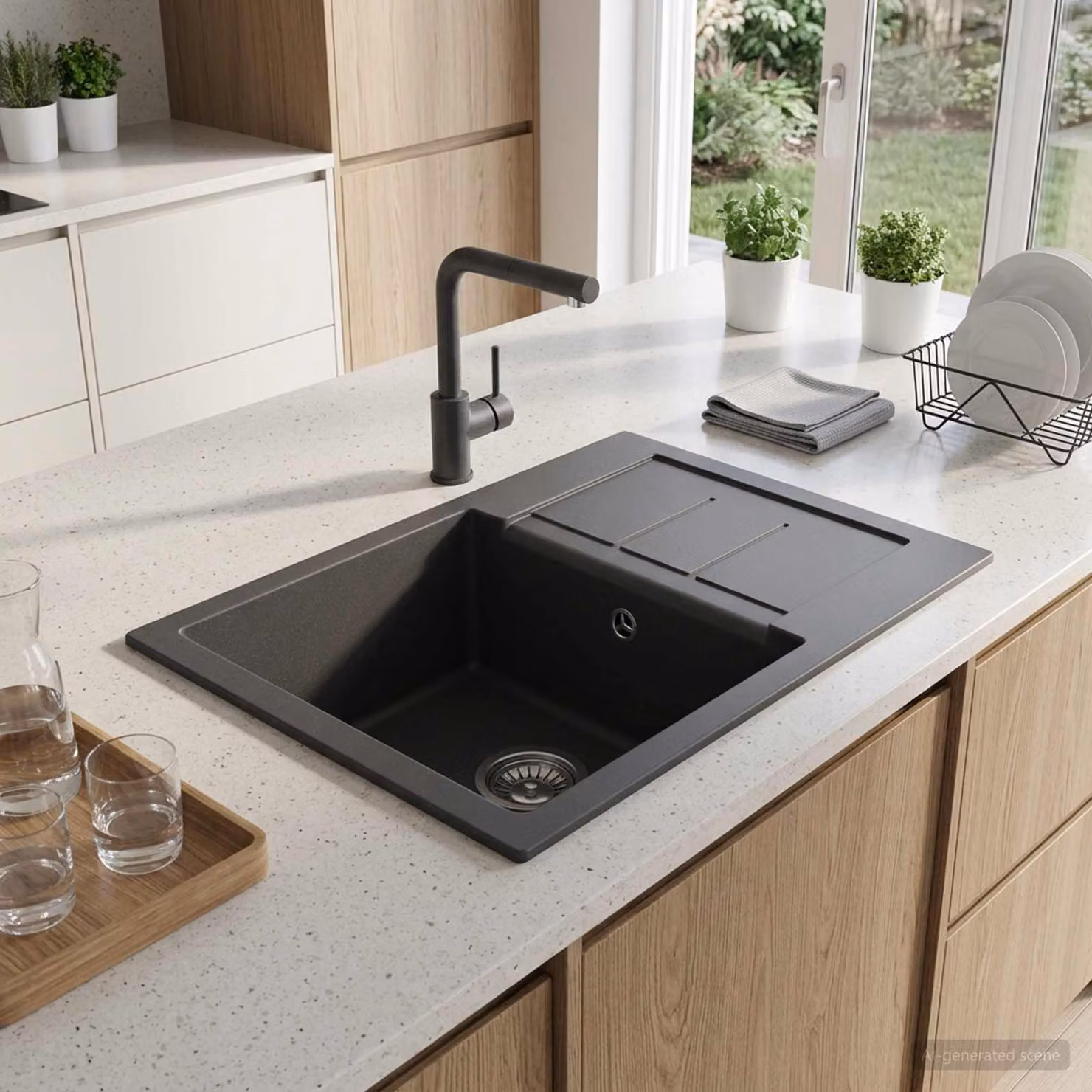 Lavello da cucina a una vasca vidaXL in granito colore antracite L: 62 cm, P: 50 cm, H: 20 cm