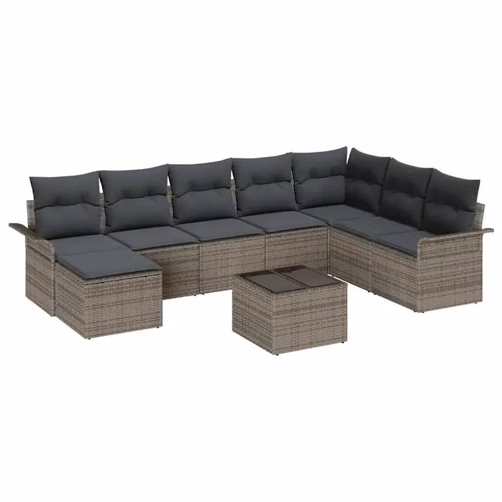 Set Divano da Giardino vidaXL 9 Pezzi in Rattan con Cuscini e Tavolino Nero e Grigio – 2