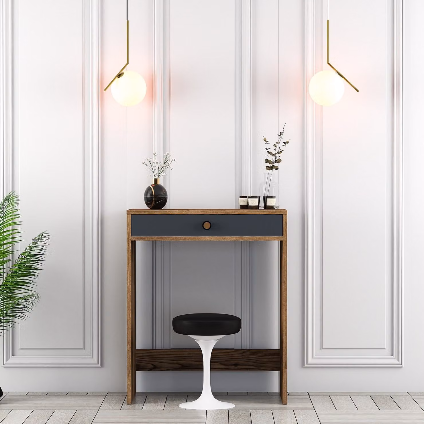 Skye Decor, Lizbon - Noce, Antracite, tavolino da toilette, noce, pannello di legno rivestito in melaminico al 100 %, 70 x 84,7 x 40 cm