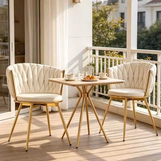Set da 2 Sedie da Pranzo Girevoli con Schienale Imbottito in Velluto Beige e Struttura in Metallo
