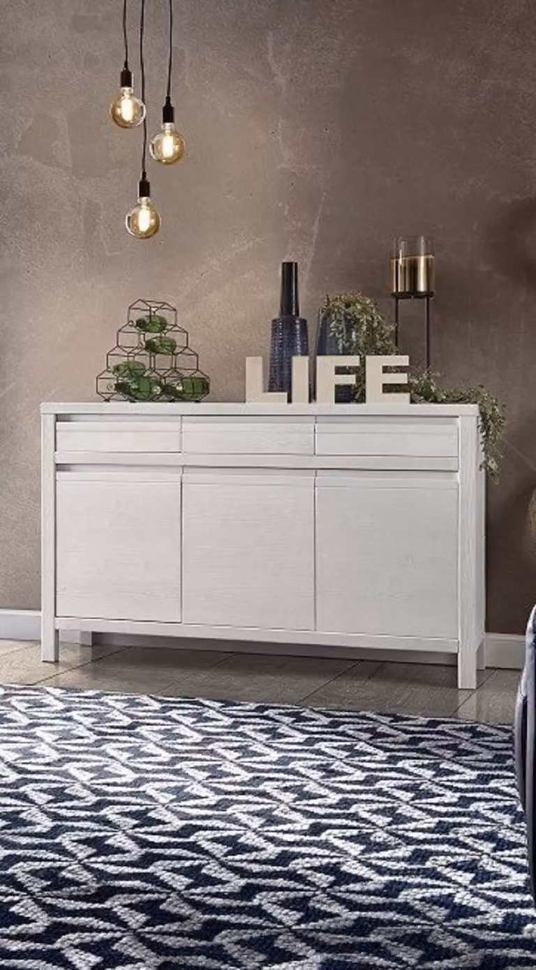 Madia credenza shabby chic con 3 ante in legno massello di abete bianco Mobili 2G L/P/H: 150 x 50 x 95 cm