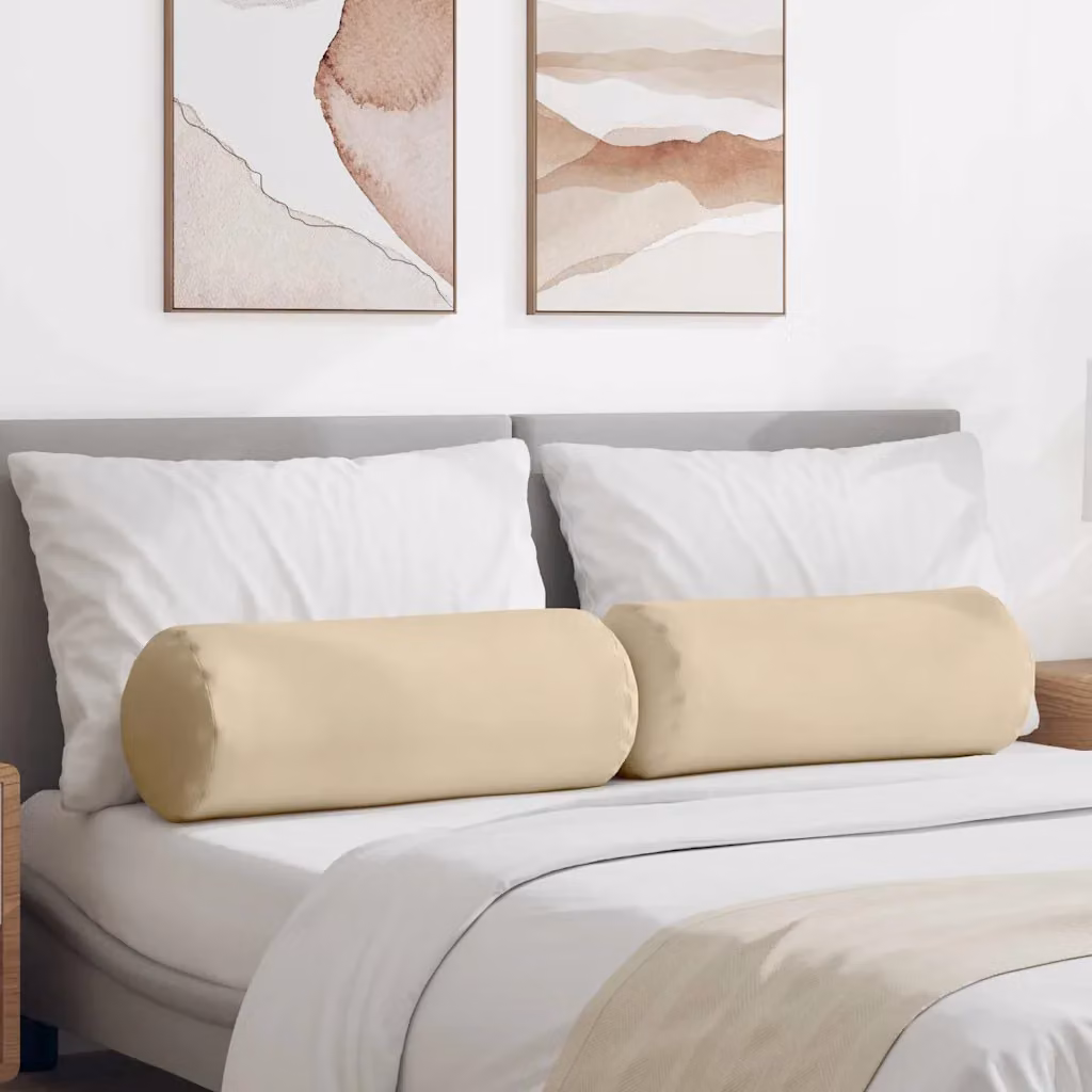 Set di 2 cuscini a rullo vidaXL in microfibra beige, Ø 25 x 70 cm