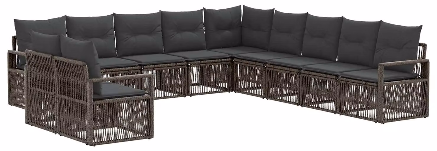 Set da giardino composto da 11 pezzi, colore grigio, realizzato in rattan sintetico