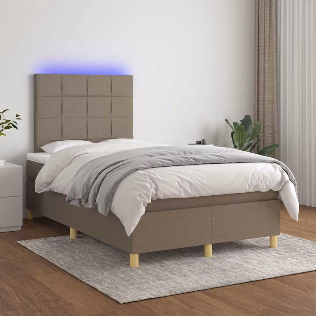 Letto a Molle con Materasso e Illuminazione LED vidaXL in Tessuto Tortora L/P/H: 120 x 200 cm – 1