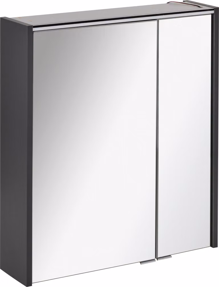FACKELMANN Armadio a specchio LED DENVER / Armadio da bagno con cerniere a chiusura ammortizzata / Dimensioni (L x A x P): circa 60 x 68,5 x 16 cm / Armadio di alta qualità con specchio e illuminazione per il bagno / Corpo: grigio