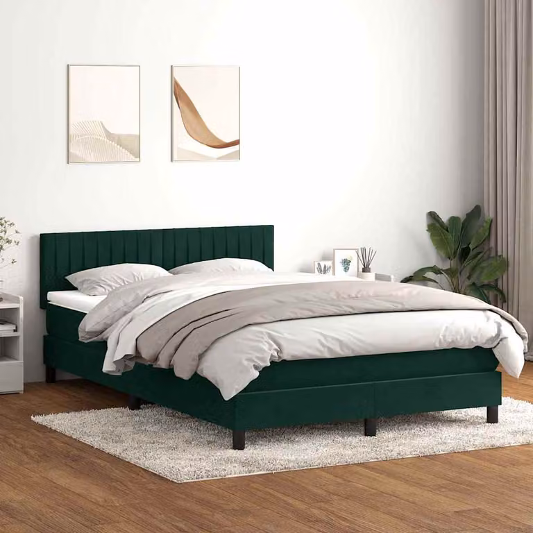 Letto a molle con materasso ibrido vidaXL in velluto verde scuro con illuminazione LED e porta USB L/P/H: 160 x 223 x 78 cm