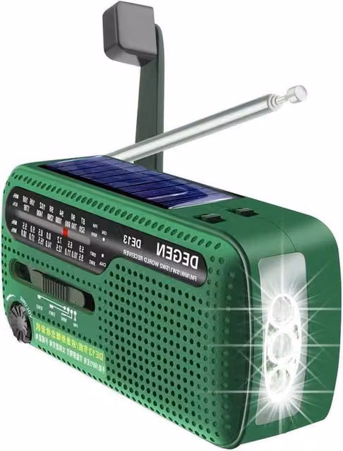 Radio DEGEN portatile a batterie con ricarica USB-C, FM/AM, colore verde (ricondizionata)