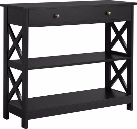 Console per tavolo con prese e cassetti di stoccaggio - consolle per ingresso e soggiorno - 100 x 30 x 80 cm - nero - legno