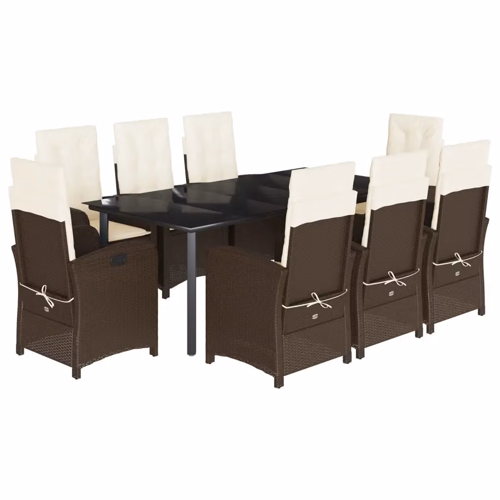 Set da pranzo da giardino vidaXL in polyrattan marrone con 9 pezzi e piano in vetro – 2