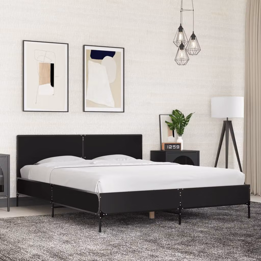 vidaXL Giroletto Nero in Legno e Metallo L: 160 cm, P: 200 cm, H: 80 cm