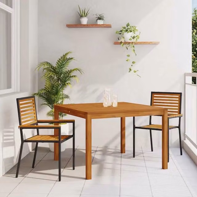Set da Pranzo per Giardino 3 pz Nero Legno di Acacia Massello 3365529