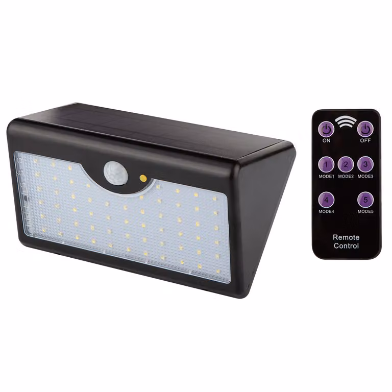 NEO TOOLS lampada da parete per giardino + telecomando SMD 900 lm, 10W, crepuscolare + movimento (fino a 12m/100 gradi), 5 funzioni di illuminazione, impugnatura in metallo, peso: 0,775 kg
