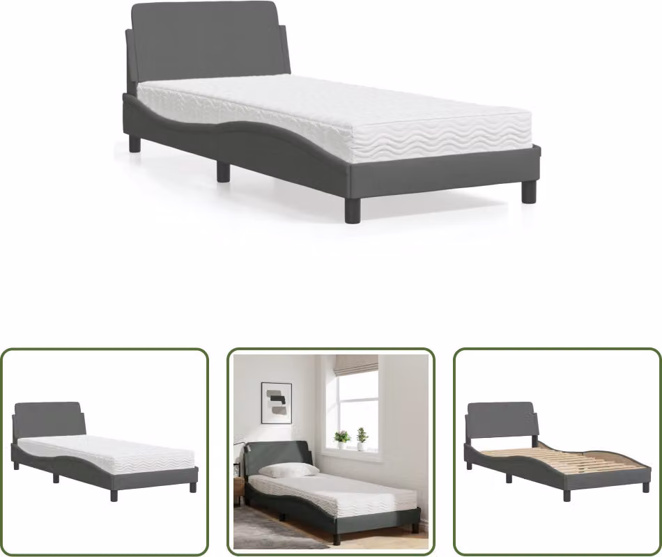 The Living Store Letto con materasso grigio scuro 80x200 cm in tessuto