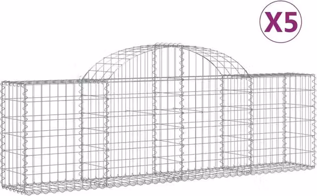 Cesti Gabbioni ad Arco 5 pz 200x30x60/80 cm Ferro Zincato