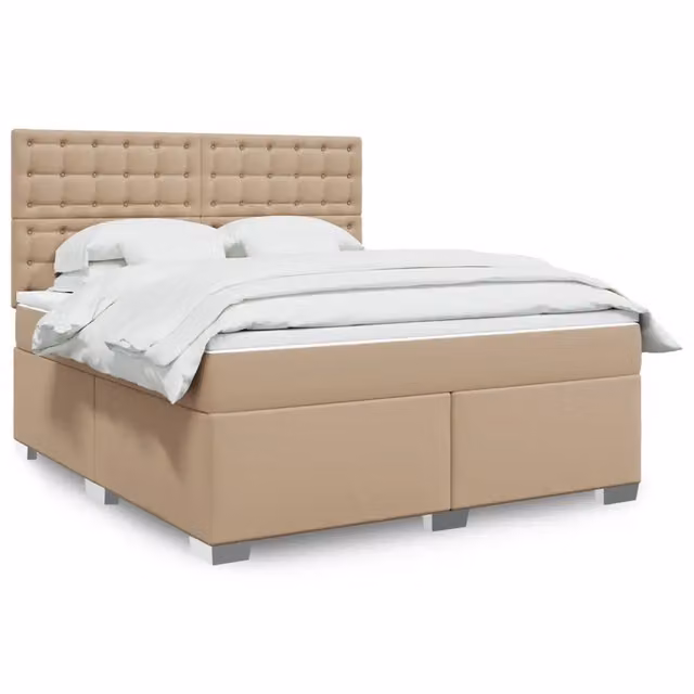 Letto matrimoniale con giroletto a molle e materasso ibrido vidaXL in similpelle beige, L 180 x P 200 cm