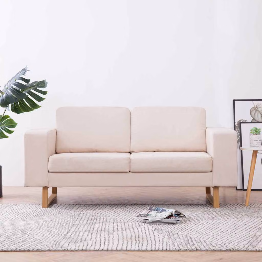 vidaXL Divano a 2 Posti in Tessuto Beige con Cuscini e Coperture Rimovibili
