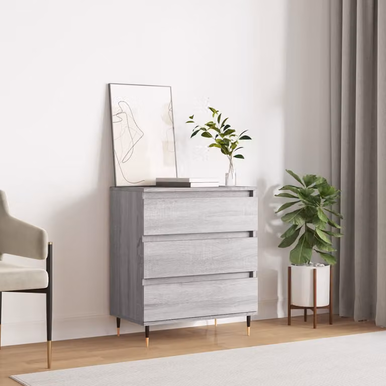 Credenza moderna vidaXL in legno multistrato e metallo, Grigio Sonoma, L: 60 cm, P: 35 cm, H: 70 cm