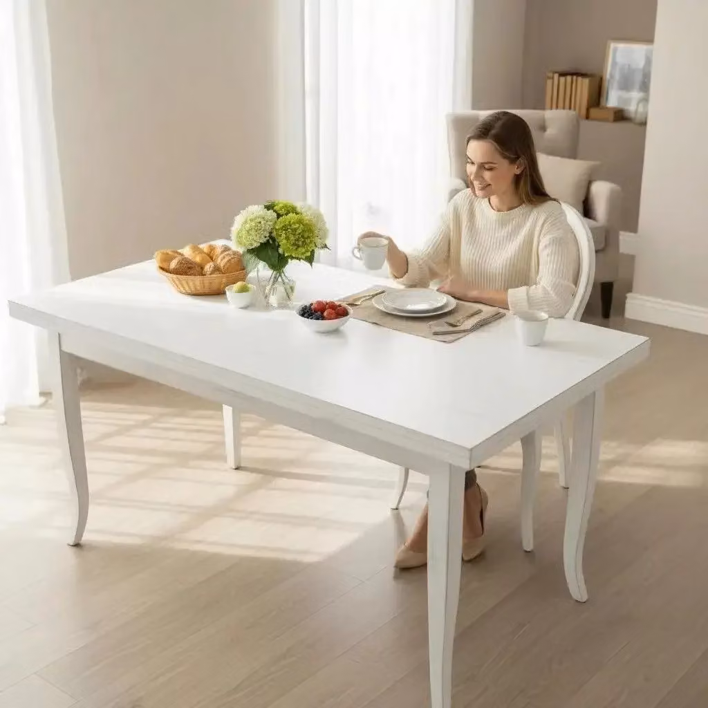 Tavolo rettangolare allungabile in legno bianco Mobili 2G L: 100 cm, P: 70 cm, H: 80 cm – 2