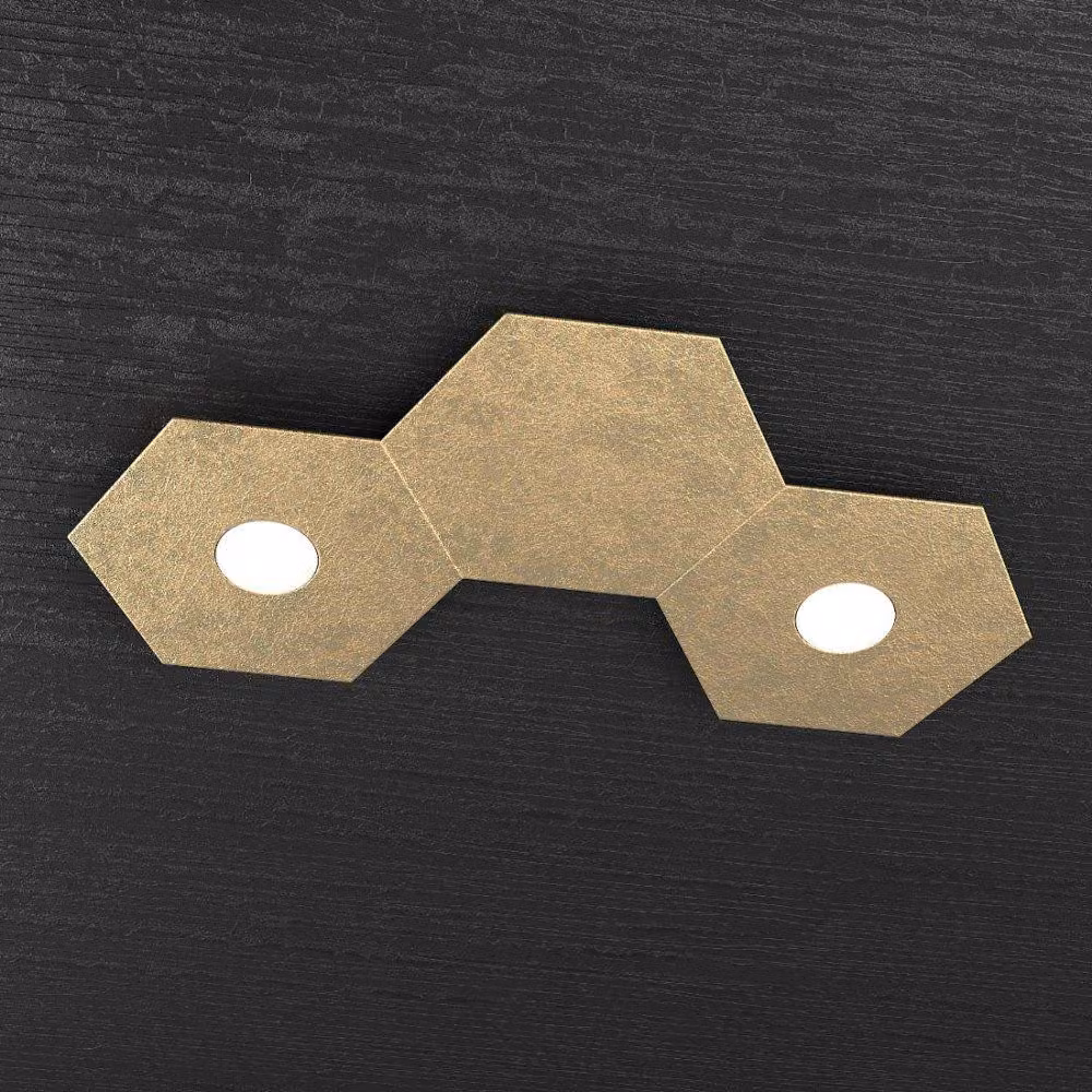 Plafoniera Moderna 3 Moduli Hexagon Metallo Foglia Oro 2 Luci Led 12X2W