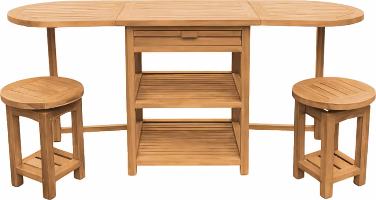AXI Nomani Set da Bar con 2 Sgabelli in Teak, Basso e Pieghevole | Banco da giardino con cassetto integrato | Set di sedute da giardino