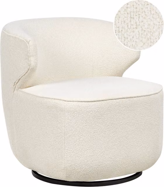 Poltrona Curva Industriale in Bouclé con Base Nera Girevole a 360° Bianco sporco