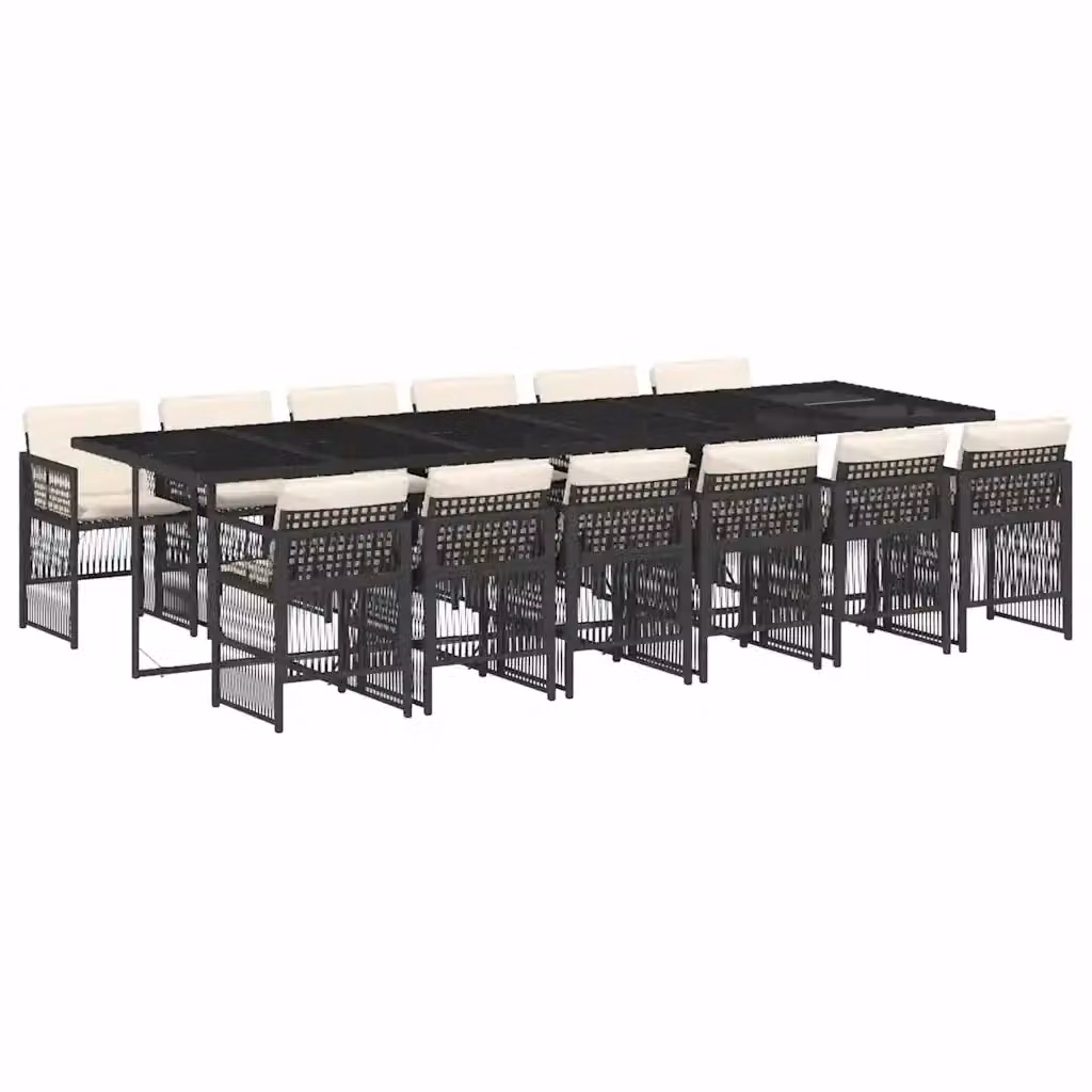 Set da pranzo da giardino vidaXL in polyrattan nero e bianco con 13 pezzi e cuscini – 2