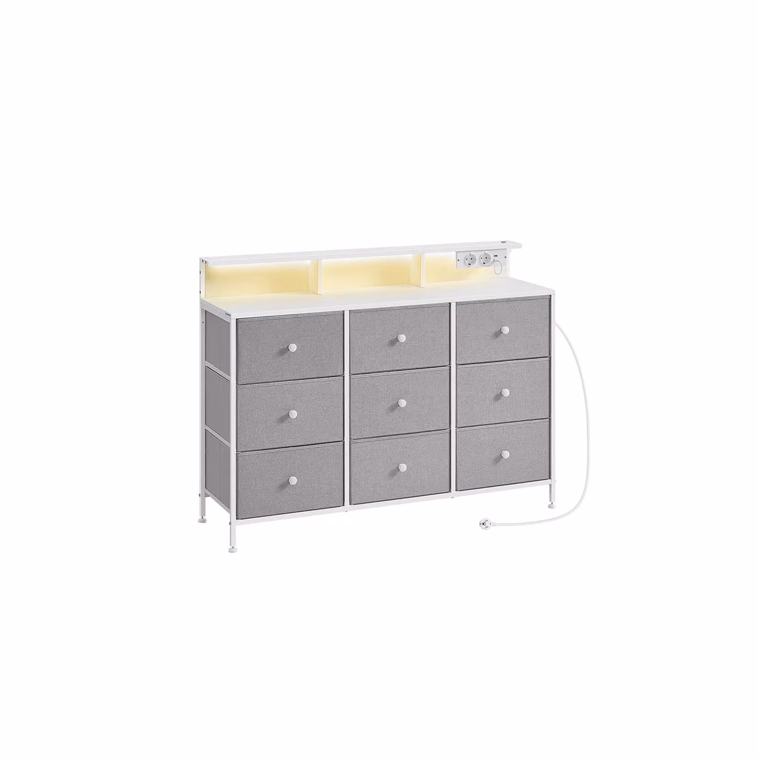 Cassettiera con 9 Cassetti e LED, Grigio Tortora