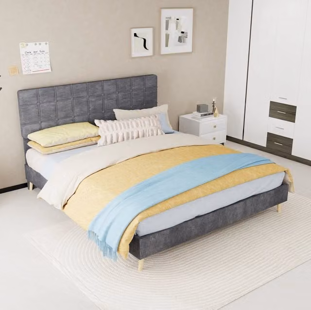 Letto matrimoniale 160x200 cm grigio in velluto con testiera trapuntata