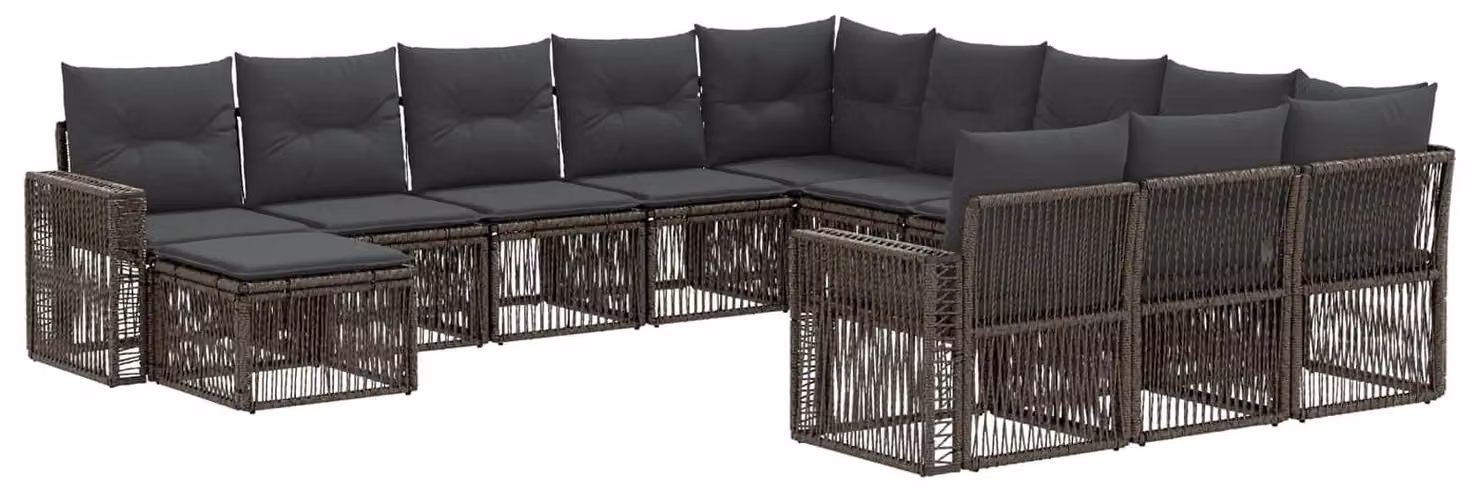 Set di divani da giardino, 12 pezzi, color grigio e grigio scuro, in rattan sintetico