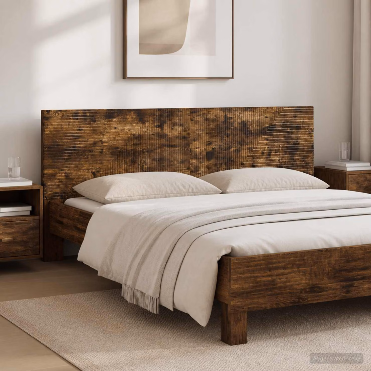 Testiera da muro vidaXL HAARLEM in legno ingegnerizzato Rovere Fumo con ripiano integrato, marrone