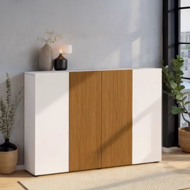 Scarpiera Moderna DMORA Palasio con Ante Soft Close, Capacità 40 Paia, L/P/H: 160 x 34 x 115 cm, Bianco Lucido – 1