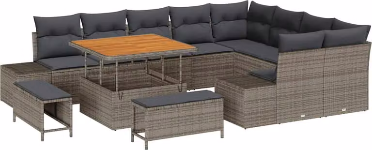 Set Divano da Giardino con cuscino 12 pcs Grigio polyrattan