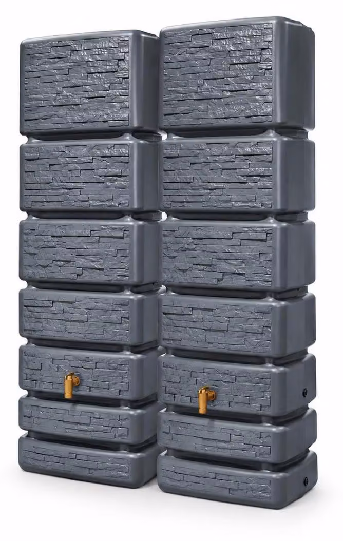 Set di serbatoi a parete 4rain SLIM STONE DECOR, capacità 700 litri, colore grigio grafite, composto da 2 serbatoi SLIM da 350 litri ciascuno, inclusi i connettori