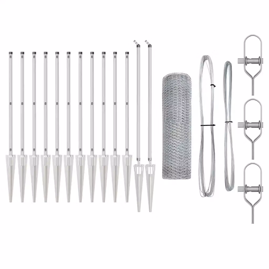Recinzione esagonale vidaxl in acciaio zincato argento con palo da interrare L/P/H: 25 x 1 x 0,13 m – 2