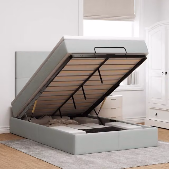 Letto con contenitore a sollevamento vidaXL in velluto con materasso L 120 x P 200 cm – 1