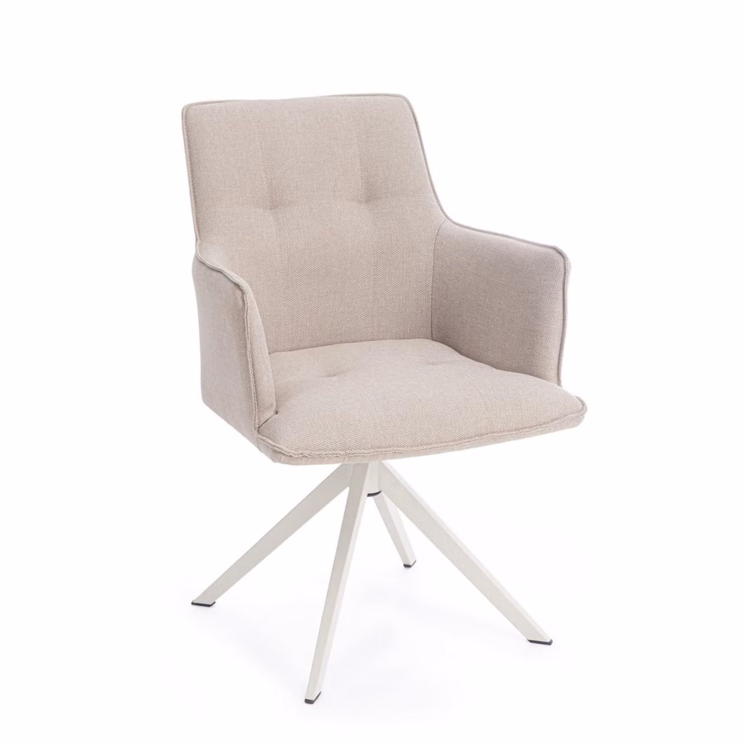 Set di sedie girevoli GOUVEIA in alluminio bianco e tessuto beige, con braccioli