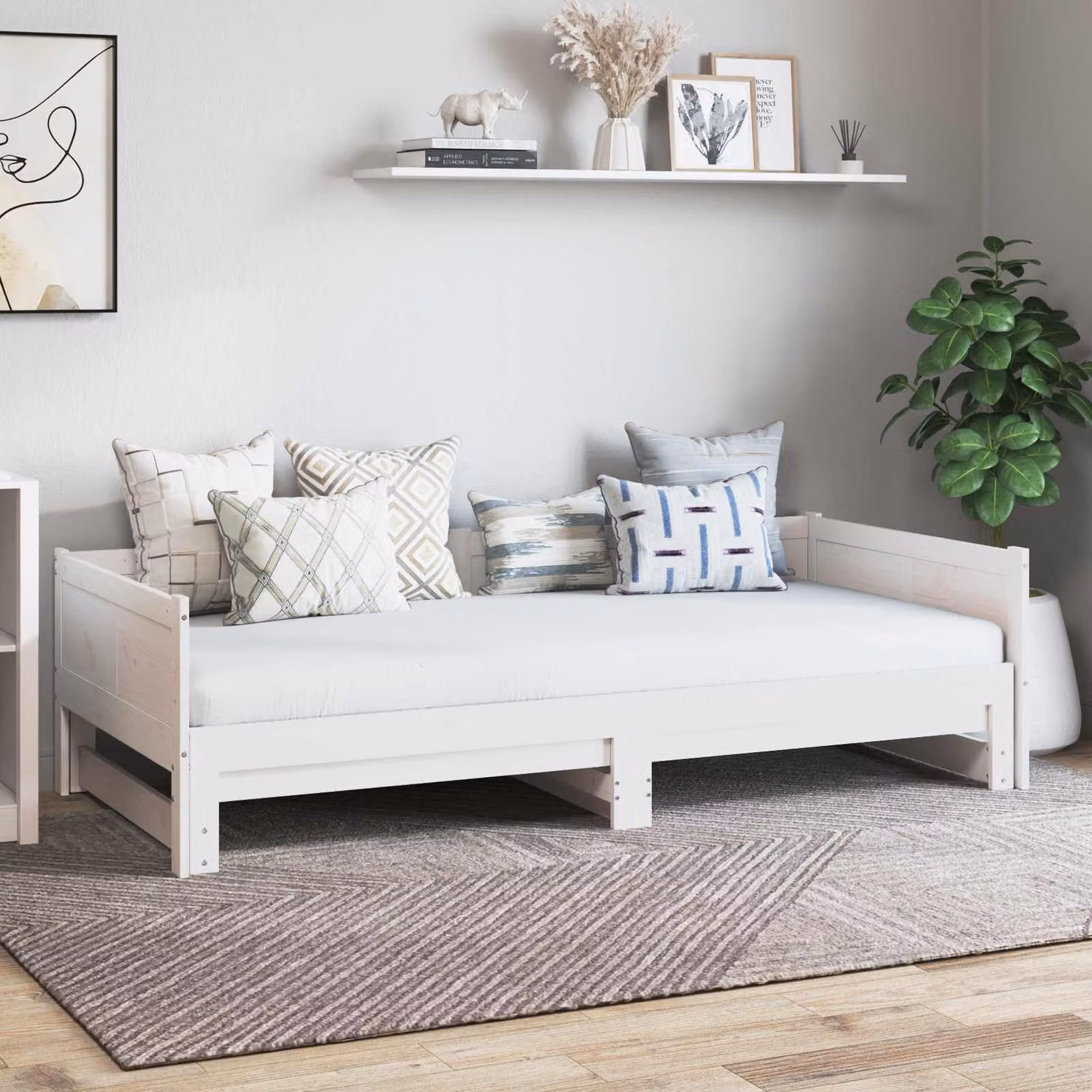 Letto giorno estraibile vidaXL in pino massello bianco L/P/H: 184 x 180 x 203,5 cm – 1