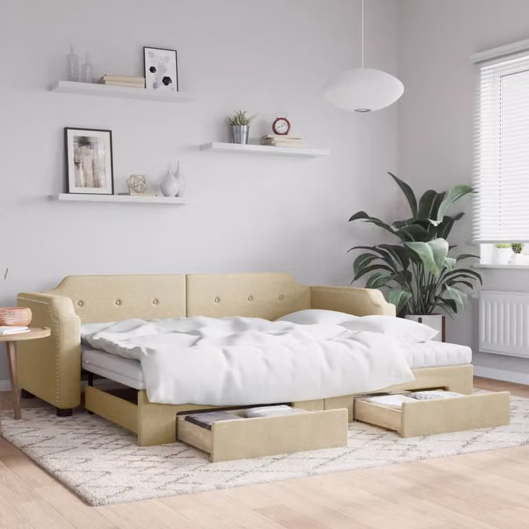 Maison Exclusive - Divano letto estraibile con cassetti, color crema, 90x200 cm, tessuto