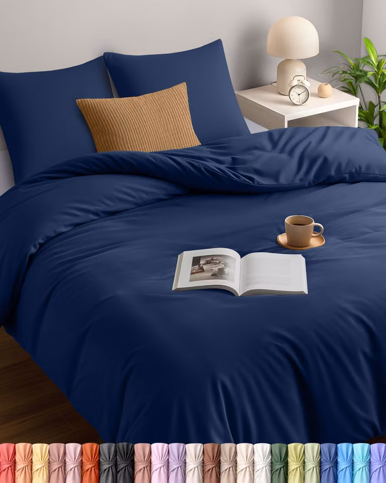 Set di lenzuola 200x220 cm - Copripiumino in microfibra 200x220 cm + 2 federe 80x80 cm - Blu navy