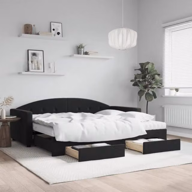 Divano Letto Estraibile con Cassetti vidaXL in Velluto Nero L/P/H: 90 x 190 cm