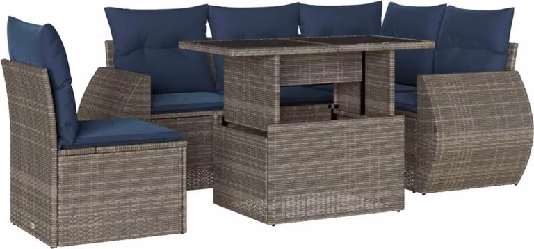 Set Divani da Giardino 6 pz con Cuscini Grigio in Polyrattan