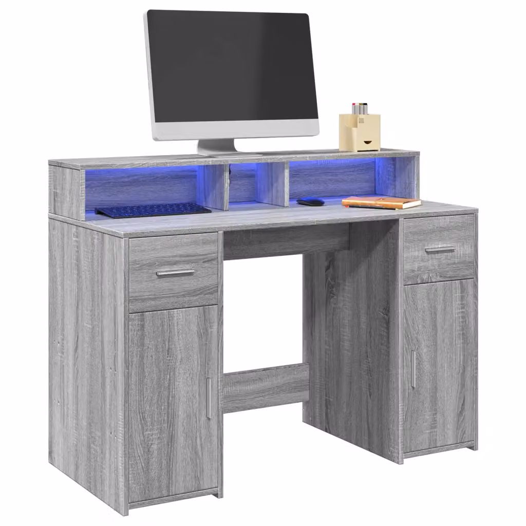 Scrivania da computer moderna vidaXL con luci LED in MDF Grigio L: 120 cm, P: 55 cm, H: 91 cm