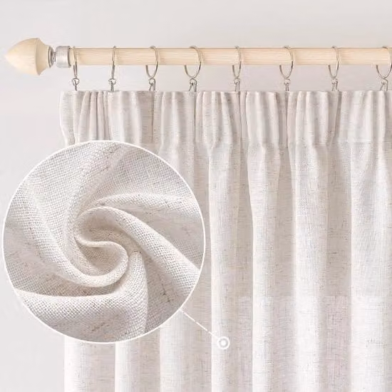 Gordiglie di lusso in lino con bandone panneggiabile voile moderno semi-trasparente per soggiorno e cucina, ideale per bambini, misura 140 x 260 cm, colore bianco.