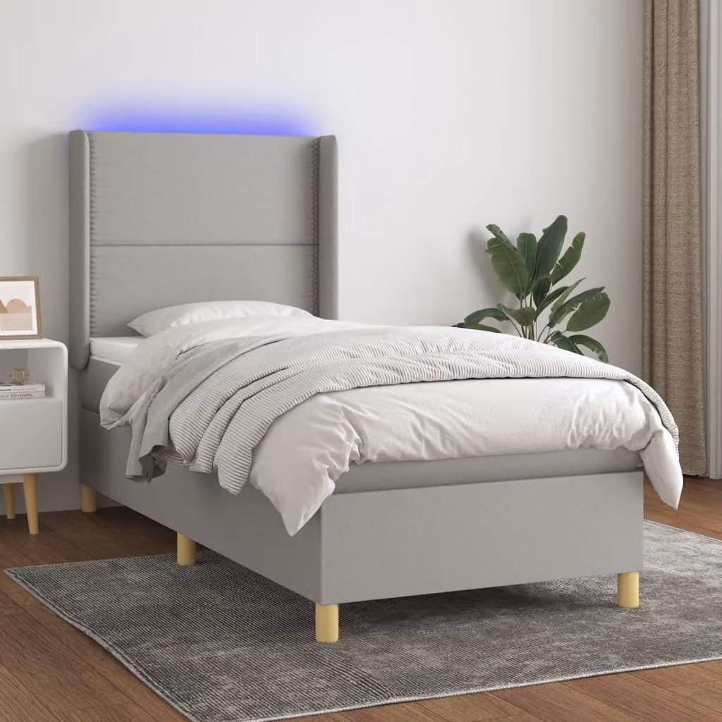 Maison Exclusive - Letto a Molle Materasso e LED Grigio Chiaro 90x190 cm Tessuto