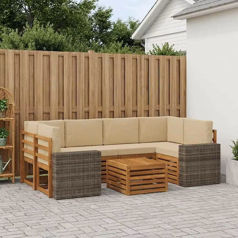 Set di divani da esterno vidaXL 7 pz in legno di acacia con cuscini Beige e Sand