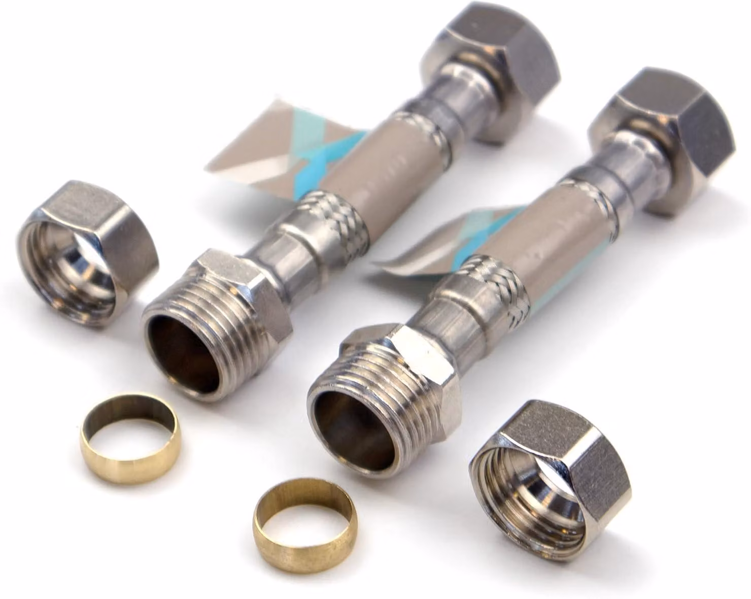2 connettori monoblocco a compressione da BSP x 15 mm per rubinetti da cucina e lavabi, con tubi flessibili - set di 2