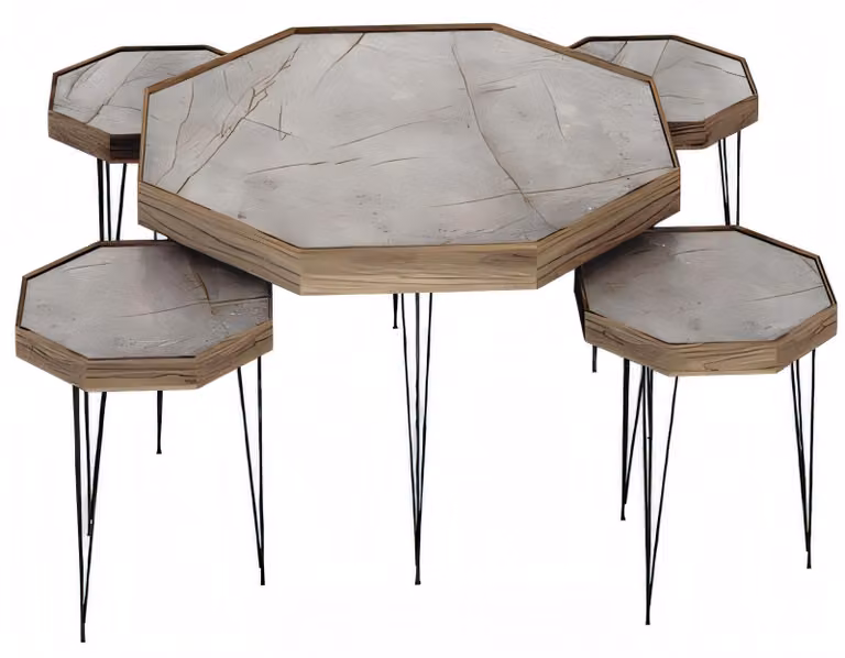 Elegantes graues Holz Couchtisch-Set mit Beistelltischen in modernem