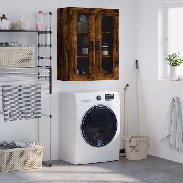 Mobile a Parete Moderno vidaXL in Rovere Fumo e Vetro, L: 69,5 cm, P: 34 cm, H: 90 cm – 1